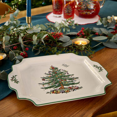 Christmas Tree Square Handled Platter